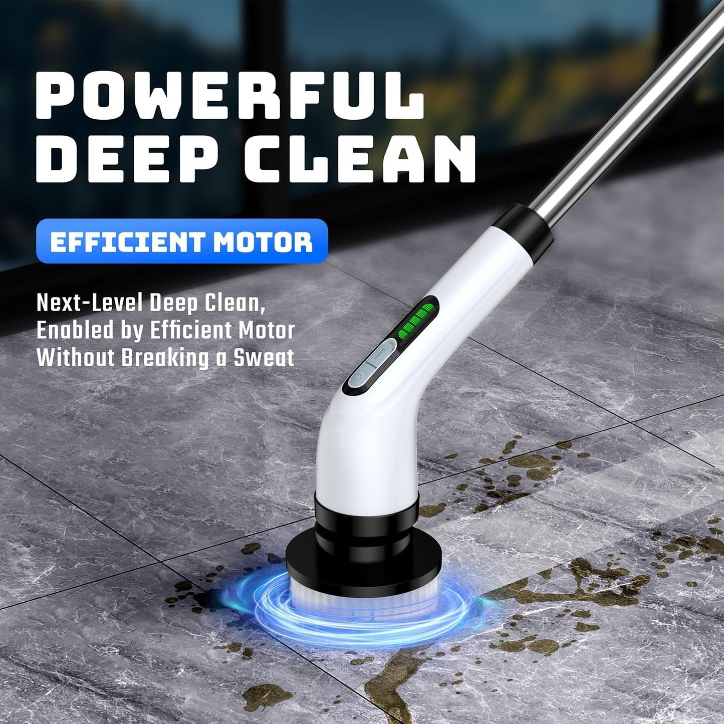 Electric Spin Scrubber for Bathroom: Shower Cleaner Brush with Long Handle (White1)