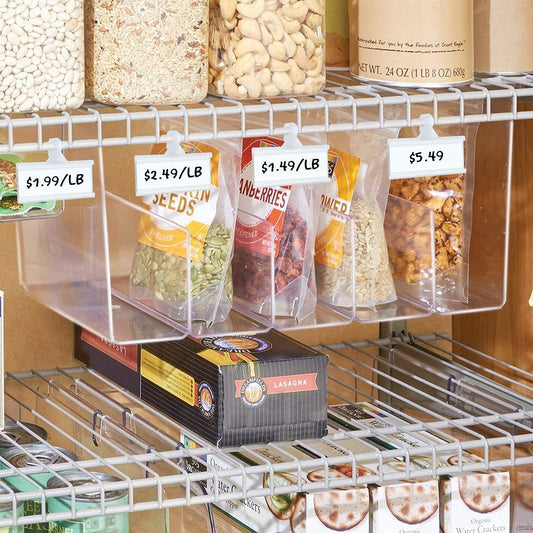 Plastic Wire Shelf Label Holder, Reusable Shelf Tags for Pantry Retail Store, Supermarket UPC Price Card & Ticket Display, Strong & Easy Clip Design Tight Snap Lock Closure. 1-1/4" H X 3" W (50)