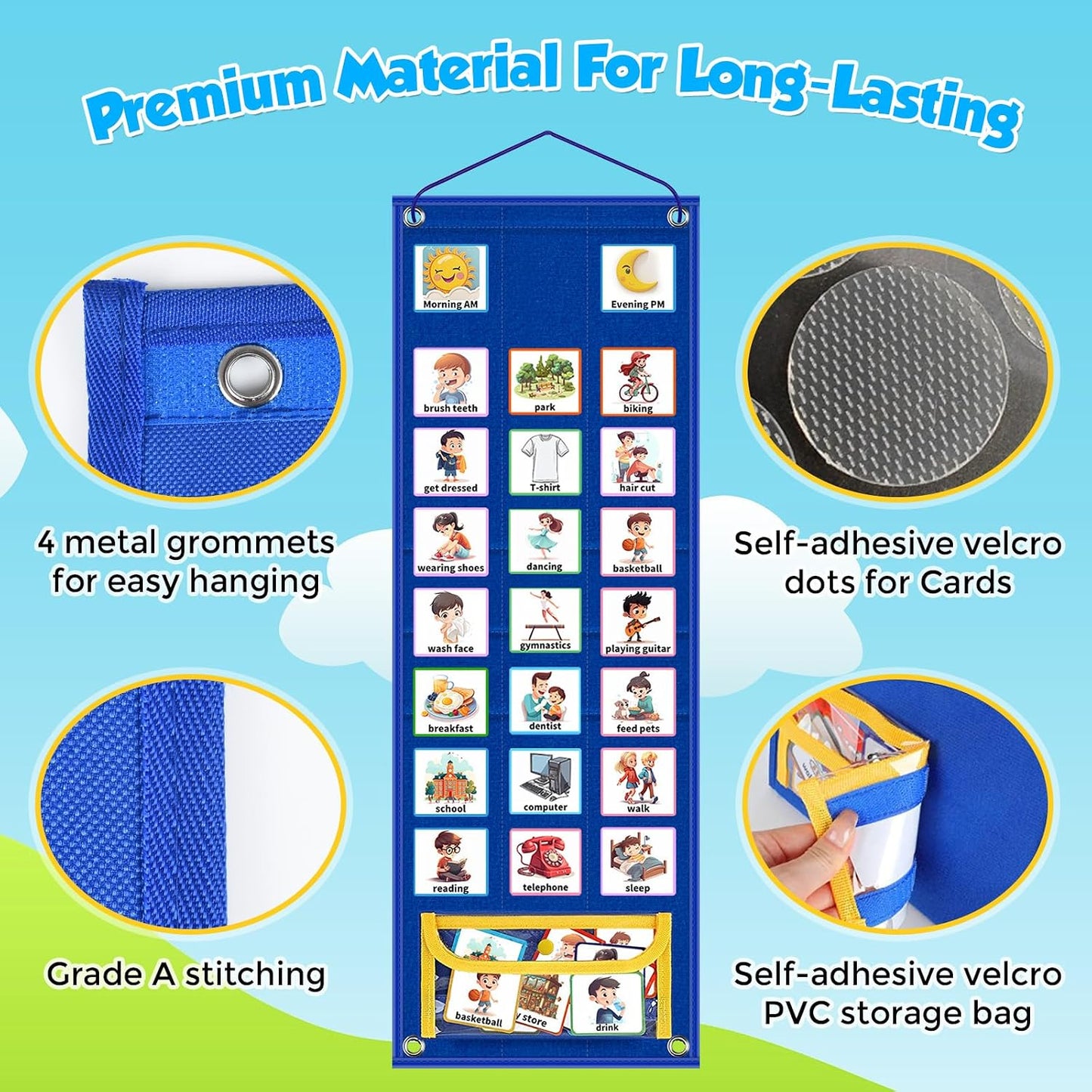 KIKIGOAL Kids Visual Schedule Calendar Chart, 2 in 1 Autism Daily Chore Routine Chart with 96 Cards Autism Learning Materials Bedtime Routine for Toddlers Home School