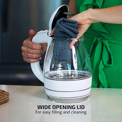 OVENTE 1.5L Glass Electric Kettle Water Boiler, Black KG83B | 1100W Fast Boiling, Borosilicate Glass, BPA-Free, Blue LED, Auto Shut-Off, Boil-Dry Protection, Removable Filter, 360° Base
