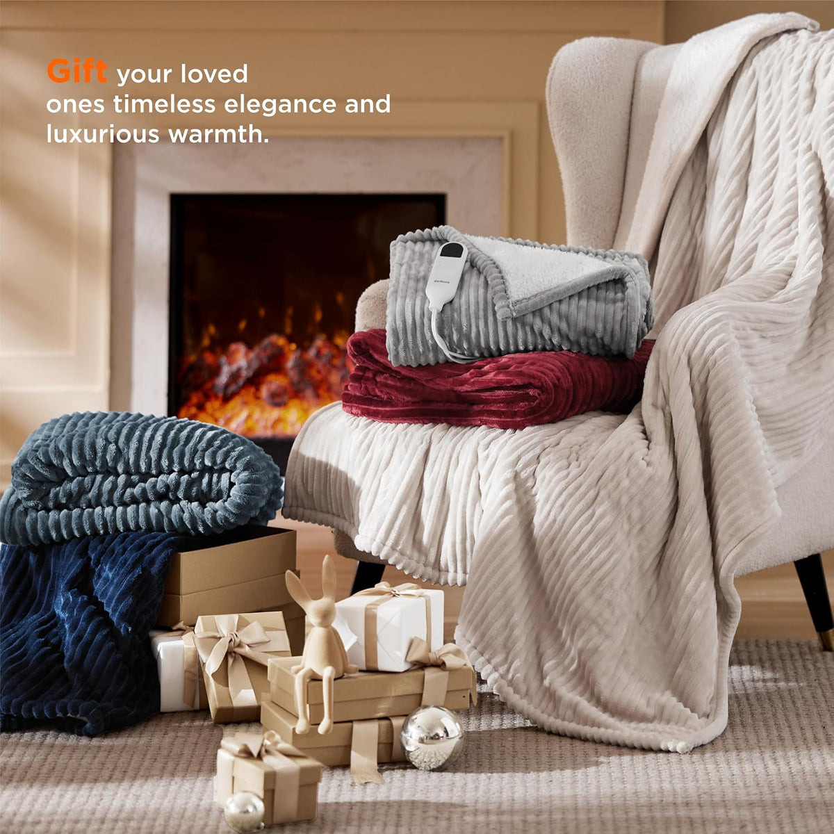 Bedsure GentleSoft Heated Blanket Throw - Soft Ribbed Flannel Electric Blanket, Gifts for Grandma (50x60 inches, Grey)