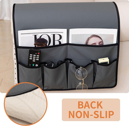 HAOMAIJIA Sofa Armrest Organizer, Remote Control Holder for Recliner Couch | Anti Slip Arm Chair Bedside Caddy Storage Organizer With 6 Pockets For Cell Phone Tv Remote Control Magazines (brown)