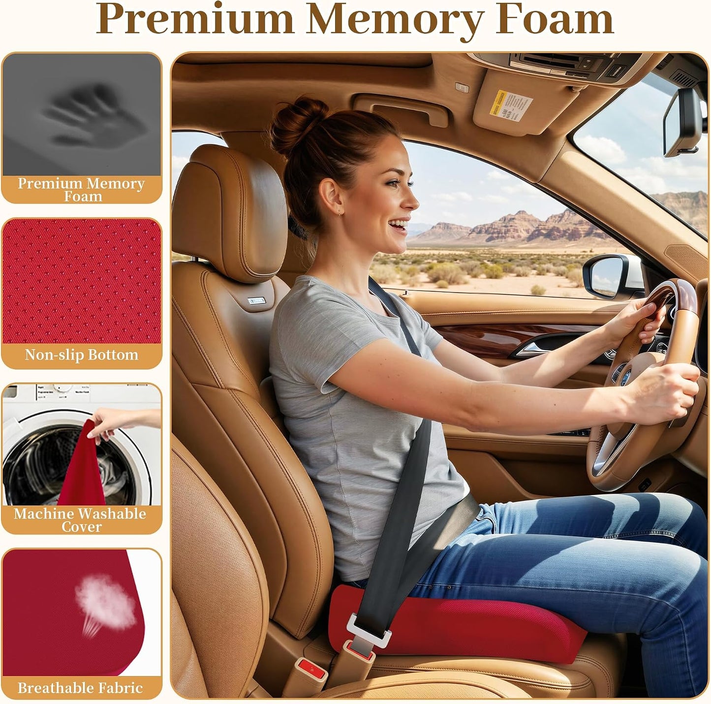 TranquilRelax Memory Foam Seat Cushion for Office Chair, 3-Inch, Black | Medium-firm Support for Long Sitting, Washable Mesh Cover, Non-slip Base, Perfect for Car Seats & Short Drivers