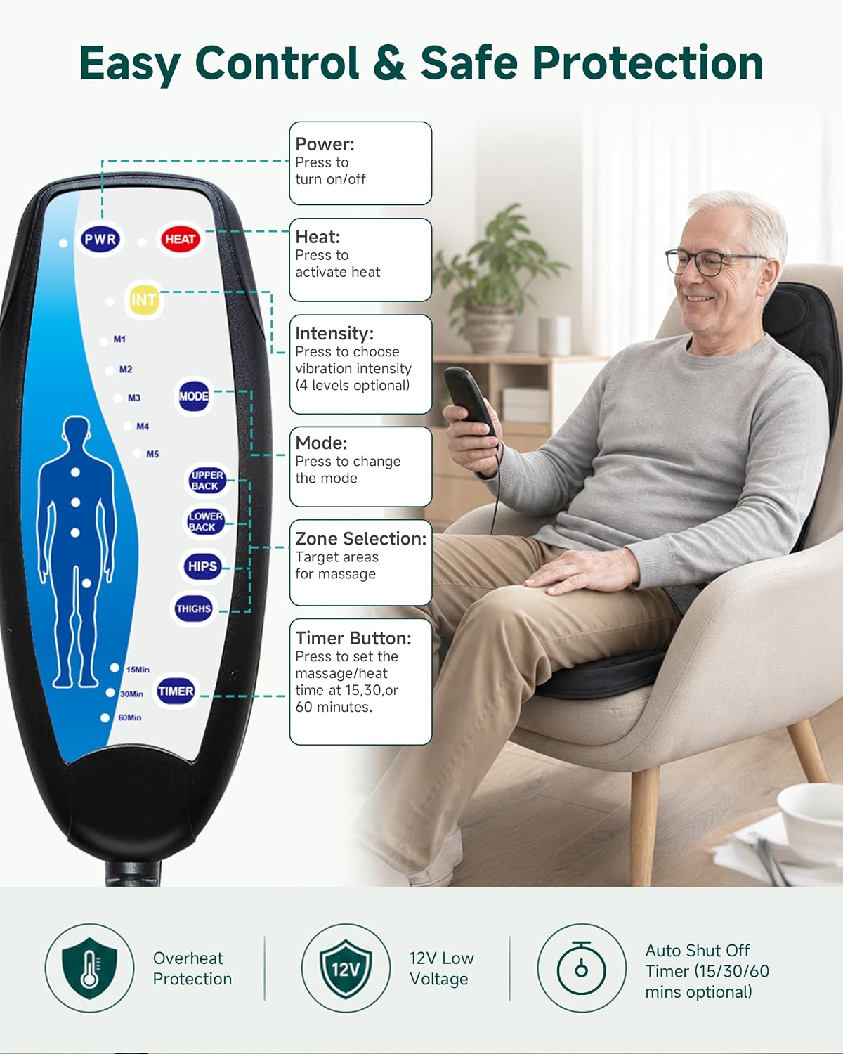 Snailax Back Massager with Heat, Vibration Massage Chair Pad, Seat Cushion | 10 Motors, 5 Modes, 3 Intensities, 2 Heat Settings, 3 Heating Areas, 30/60/90-Min Timer, Foldable, Carry Bag, 2026 Upgraded