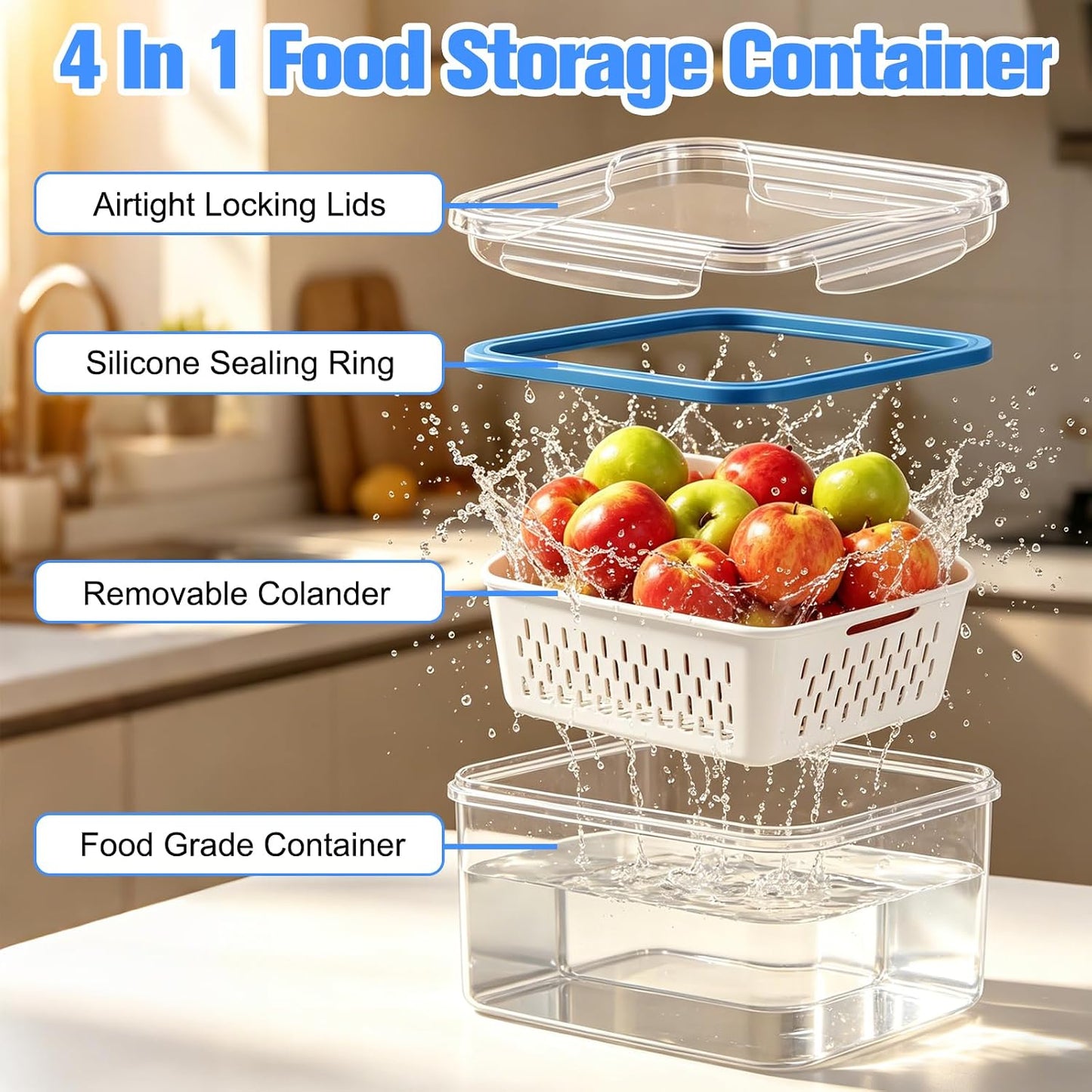 3 PCS Fruit Storage Containers for Fridge,Removable Colander,Fresh Longer | Airtight Food Storage Containers,Keep Fresh Longer,Household Transparent Plastic Food Storage Box-Including Drain Basket