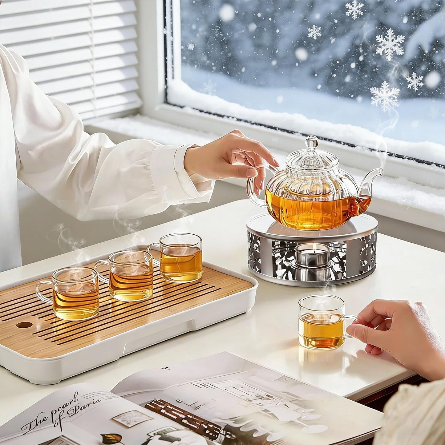 Tea Warmer Petals Silhouette, 2 Pack | Stainless Steel Teapot Warmer, With Tealight Holder