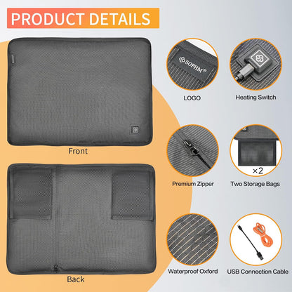 Portable Foldable Heated Stadium Seat Cushion - 3 Heat Settings USB Powered with Detachable XPE Foam for Bleachers, Camping Chairs, Outdoor Events (Power Bank Not Included)