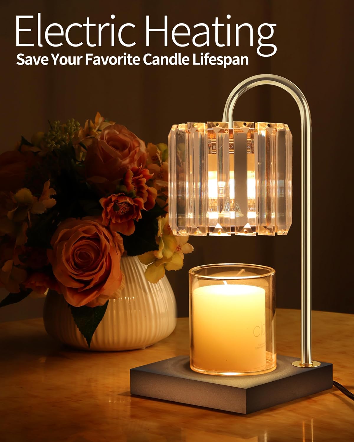 TigQiang Crystal Candle Warmer Lamp with Timer, Adjustable Height, Clear