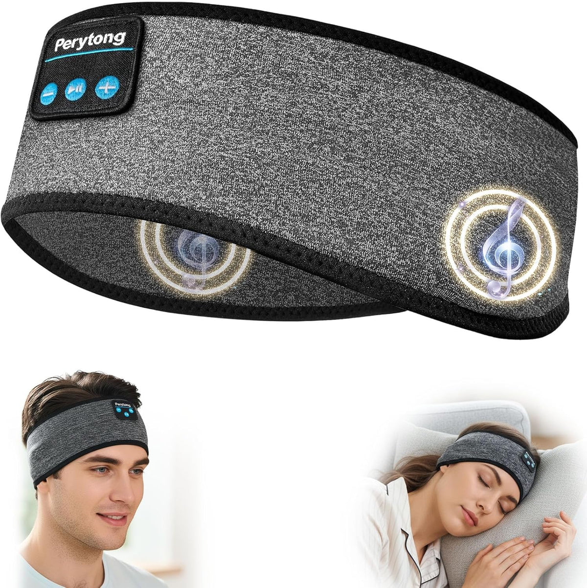 Perytong Sleep Headphones Wireless, Bluetooth Sports Headband Headphones with Ultra-Thin HD Stereo Speakers Perfect for Sleeping,Workout,Jogging,Yoga,Insomnia, Air Travel, Meditation (Grey)