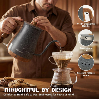 Gooseneck Electric Kettle, 0.8 L, 1000 W, Auto Shut-Off, Light Green | Compact 0.8 L Kettle With Stainless Steel Interior, Gooseneck Pour, Wood-Grain Handle, Auto Shut-Off And Boil-Dry Protection