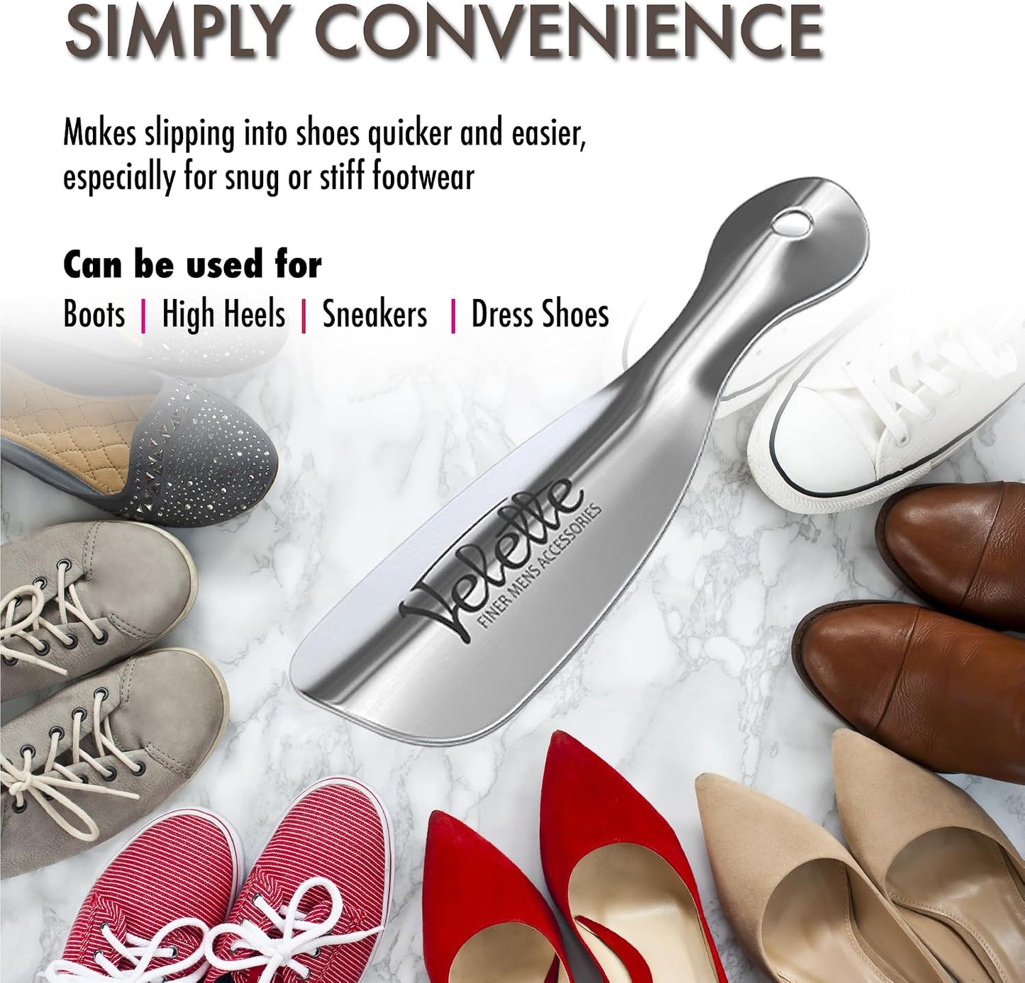 Metal Shoe Horn Long Handle for Seniors - Stainless Steel 2 Pack | 16.5 in + 7.5 in Travel Size, Shoehorn Fits Boots Sneakers Dress, Men Women Kids Elderly, Calzador de Zapatos, Helper Tool