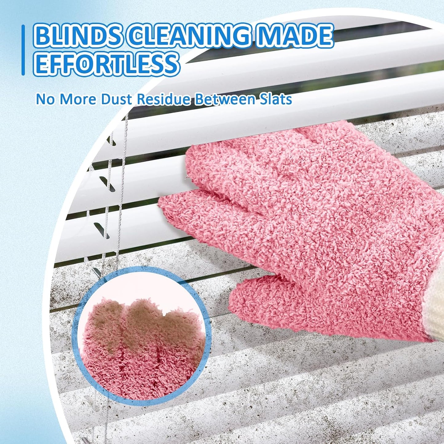 MIG4U Microfiber Dusting Gloves House Cleaning Glove for Blinds, Windows, Shutters, Furniture, and Car, Reusable Lint-Free Blue 1 Pair S/M