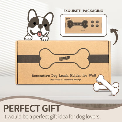MTERSN Dog Leash Holder Wall Mount with 3D Paws Hooks, Distressed White | Bone-Shaped Dog Leash Holder for Wall, Leash Holder, 5 Dog Leash Hook, Pet Accessories Storage, Gift for Dog Lovers