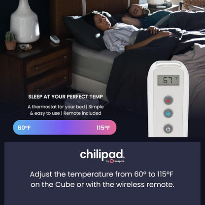 Chilipad Cube Bed Cooling System - Cooling & Heating Mattress Topper, Set Individual Bed Temperature, Cool Sleep Enhancement, Temp Range of 60-115°F, ME Half Queen Bedsize (30"W x 80"L), Model: CP500