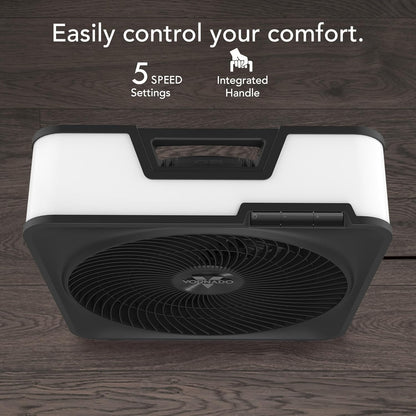 Vornado Model 80 High Velocity Electric Box Fan with Removable Grille, 5 Speed Settings, Powerful Airflow, Whole Room Air Circulation, Targeted Cooling, Cord Storage, Durable Floor Fan, Ice White