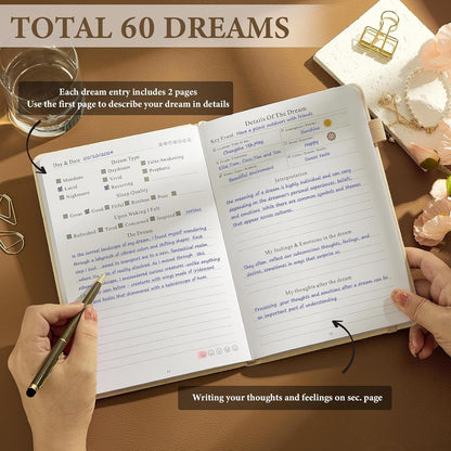 JUBTIC Guided Dream Journal Hardcover with Prompts, Beige | Record & Track Dreams, Interpretations & Thoughts before Sleeping, Ideal Gift for Women, Girls, Men