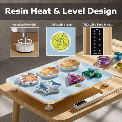OFFNOVA Resin Heating Mat & Leveling Table, 2-in-1 Resin Tools for Epoxy Resin, Resin Curing Machine for Resin Molds, Undeformed Resin Dryer with Smart Timer & Temperature Control, Silicone Mat