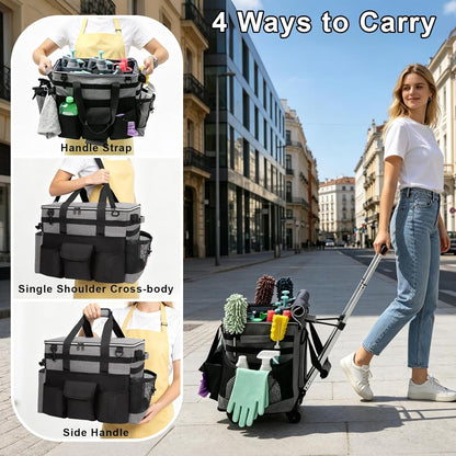 Wearable Large Cleaning Caddy Bag for Housekeepers (Black&Gray) | Cleaning Supplies Organizer with Adjustable Shoulder, Waist & Handle Straps, Detailing Bag for Kitchen Supplies