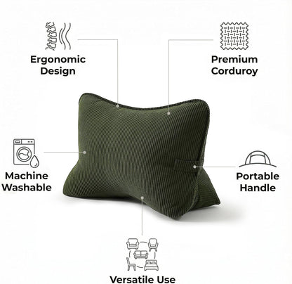 Pat. Pend. Corduroy Lumbar Support Back Pillow for Watching TV, Reading & Gaming, Ergonomic Triangle Support Cushion for Sofa, Armchair & Bed Sitting, Removable Washable Cover, Beige Gray
