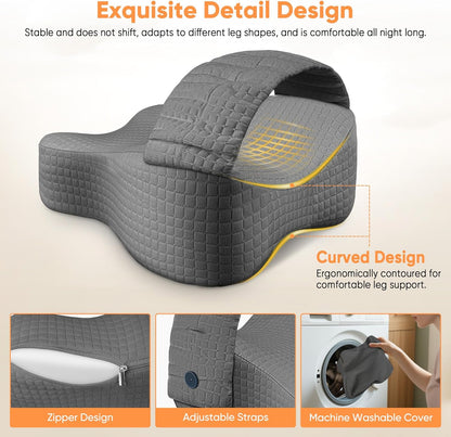 Knee Pillow for Side Sleepers, Leg Pillow for Side Sleeping, Sciatica Pain Relief Pillow, Hip Pillow with Ergonomic Memory Foam – Large Gray Cushion for Thigh, Knee, Back & Leg Support Grey Red