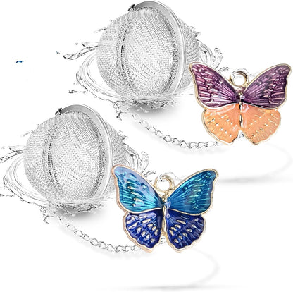 Tea Steeper for Loose Tea 2pcs NSTaygate Tea Infuser with Charm Handmade Cute Butterfly BFF Pendant, Tea Strainers for Loose Tea 304 Stainless Steel Tea Ball for Brew Tea