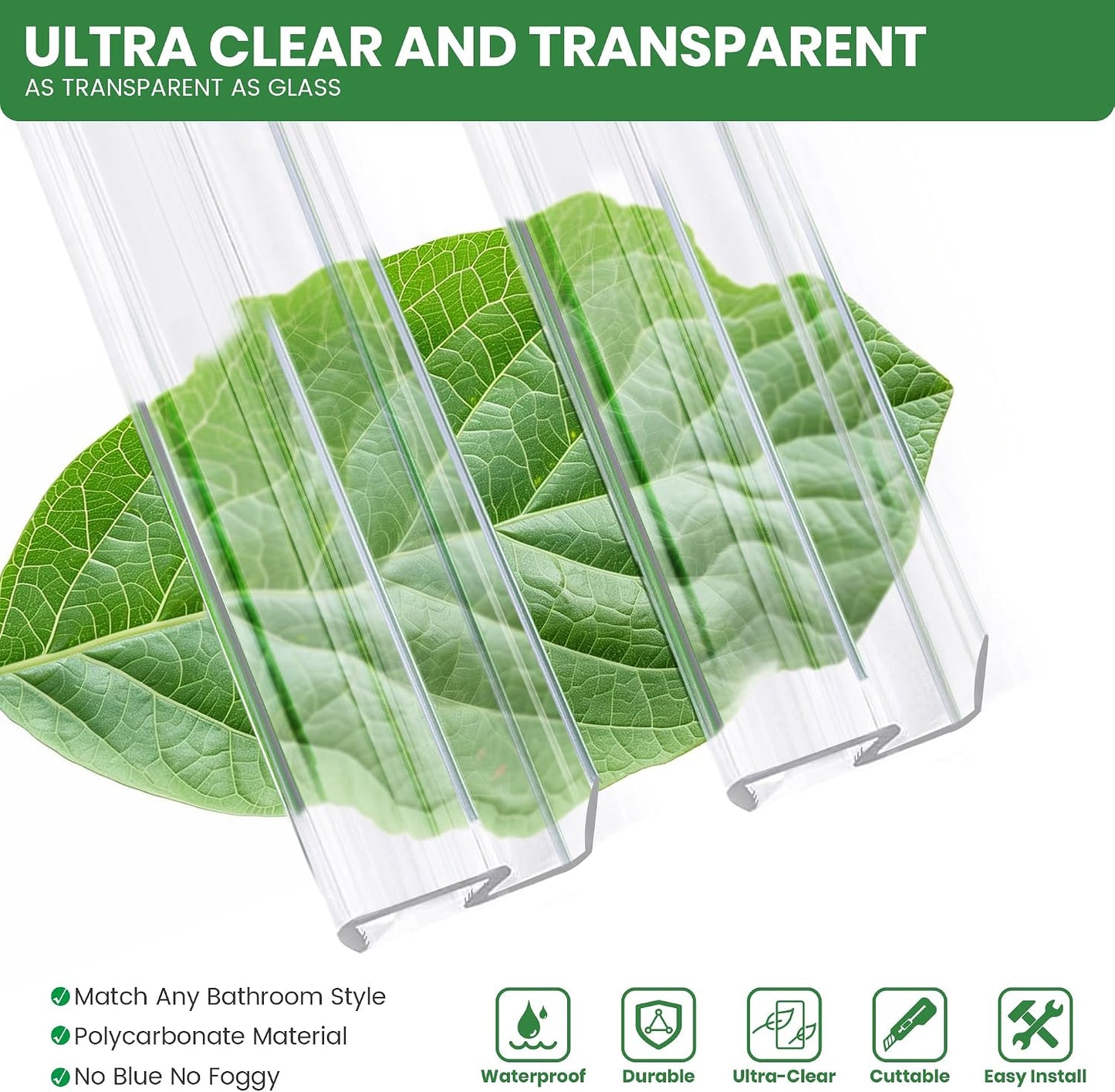 Bathroom Shower Glass Door Bottom Seal Strips, Length 36 Inch 2PCS Transparent PVC Door Bottom Seall Strips for 3/8" (10MM) Thick Framless Glass Panel