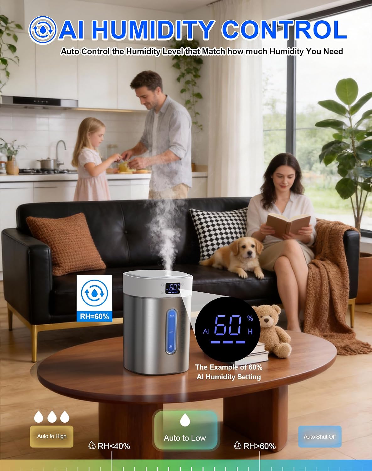 Stainless Steel Humidifiers for Bedroom,Large Room,Baby and Plants