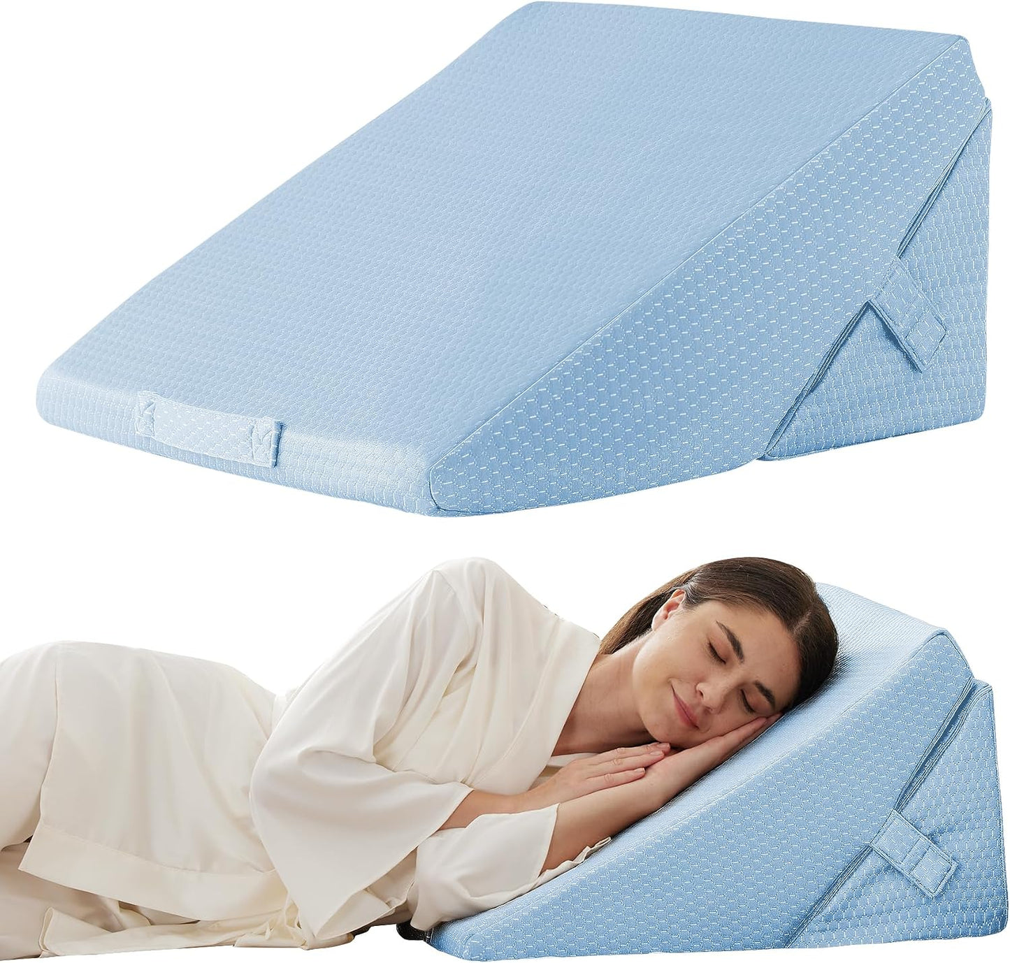Bedluxe Wedge Pillow Headboard, 3PCS Orthopedic Bed Wedge Pillows Set for After Surgery, Adjustable Pillow Wedge for Acid Reflux&Back Pain Relief, Sleeping, Back Pillow for Bed Sitting Up, White/Grey
