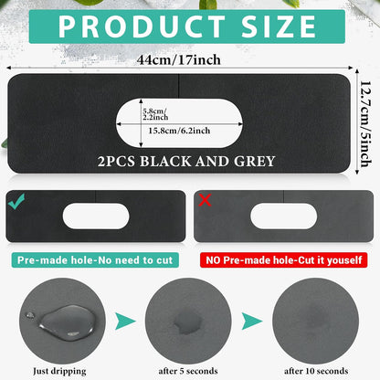Tioncy 2 Pcs Faucet Mat Sink Splash Guard Oval-hole Oval Splash Pad for Kitchen Sink Oval Base Diatomite Faucet Mat for Bathroom Absorbent Mat Splatter Screens(Dark Gray)