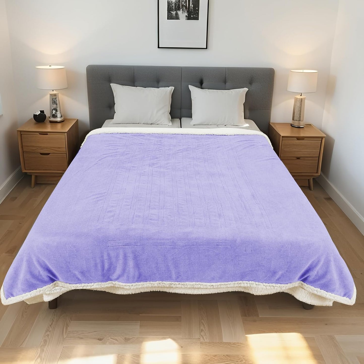 Electric Heated Blanket Full Size 72"x84" – Light Gray | ETL for Safe Overnight, 4 Heat Settings & 10H Auto Off, Dual-Sided Microplush Sherpa for Home Night, Machine washable