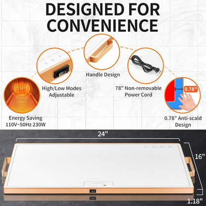 Warming Mat for Food,Extra Long 40"x12",Tempered Glass Warming Tray, Black