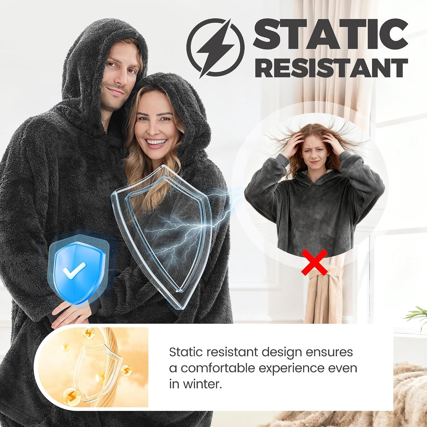 PJGGZ Wearable Blanket Hoodie for Women Men, Fleece Warm Comfy Hooded Sweatshirt with Pockets & Sleeves Cozy Gift for Adult