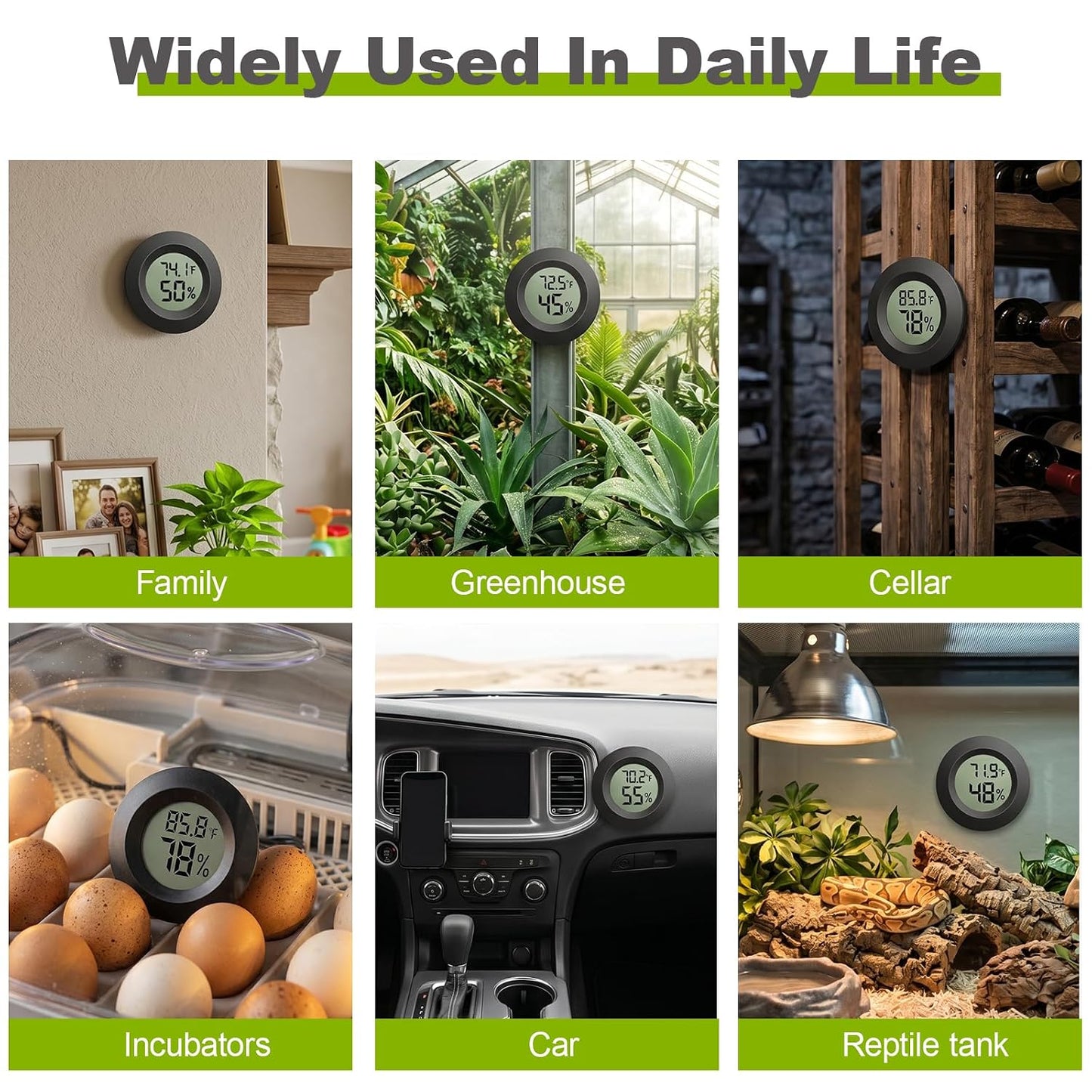 4-Pack Mini Hygrometer Thermometer, Indoor Temperature Humidity Monitor | Digital LCD Humidity Meter, Reptile Thermometer Fahrenheit (℉)/Celsius (℃) for Incubators, Greenhouse Gardens, Cellars, Jars