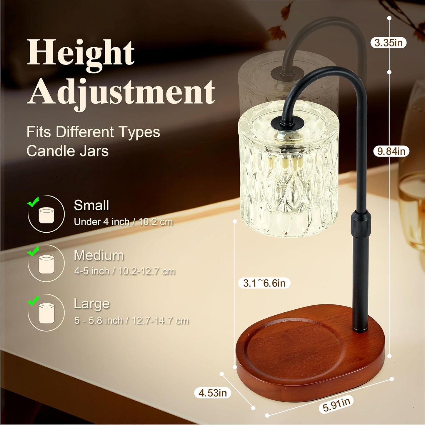 Dreamholder Electric Candle Warmer Lamp with Timer & Dimmer, Adjustable Height Wax Melt Warmer for Jar Candles, Wood Base Candle Melter, Floral Home Decor Gifts for Women, Mom, Natural Wood
