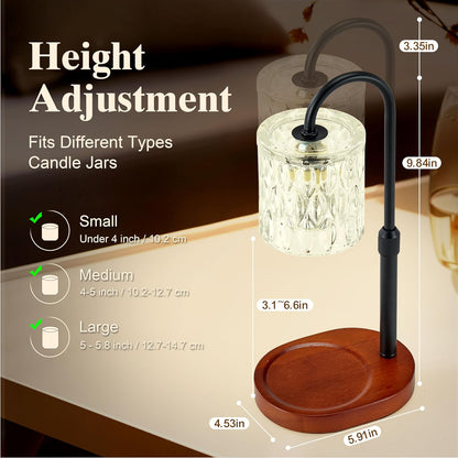 Dreamholder Electric Candle Warmer Lamp with Timer & Dimmer, Adjustable Height Wax Melt Warmer for Jar Candles, Wood Base Candle Melter, Floral Home Decor Gifts for Women, Mom, Natural Wood