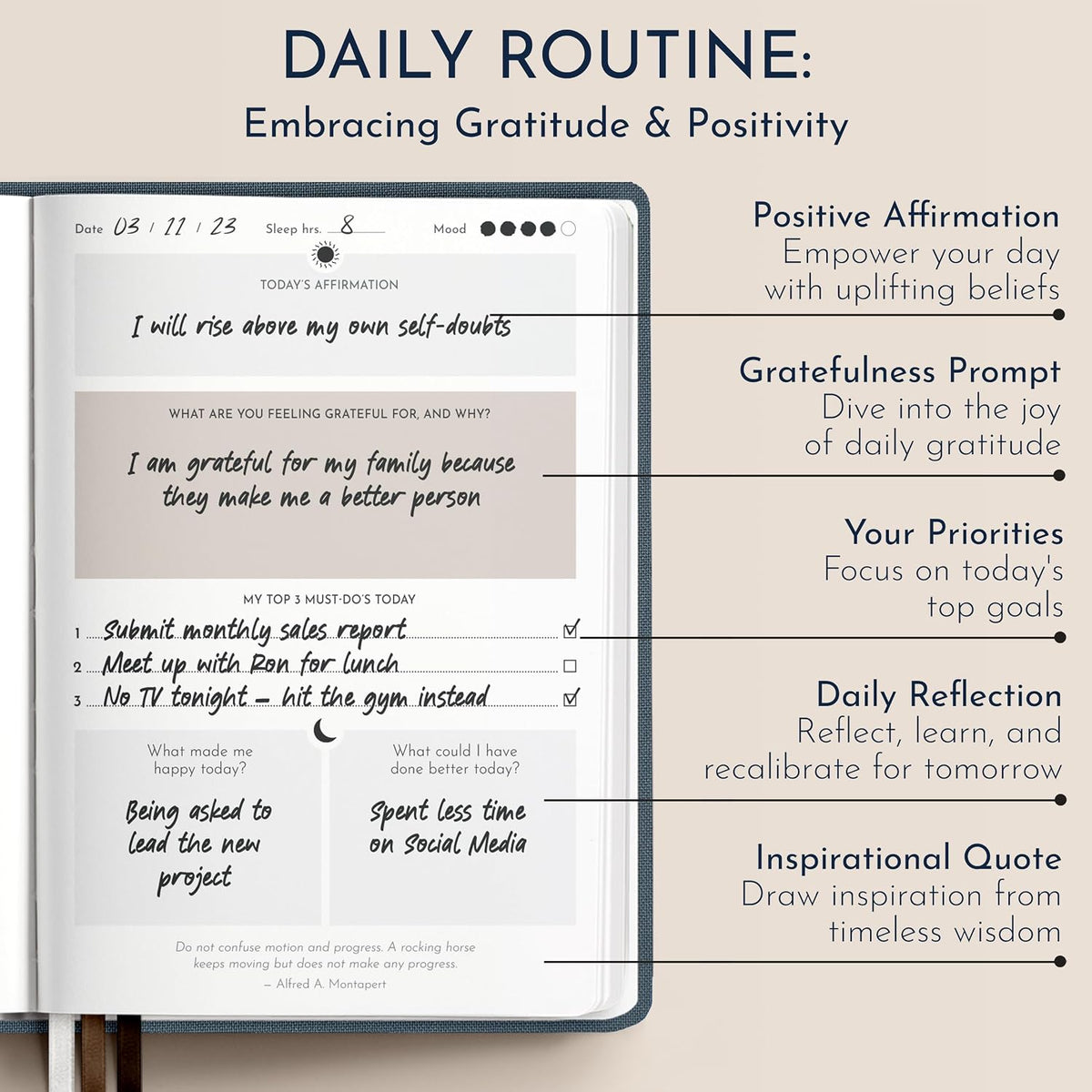 Gratitude Journal for Men, 6-Month Guided Daily Prompts, Fabric Hardcover