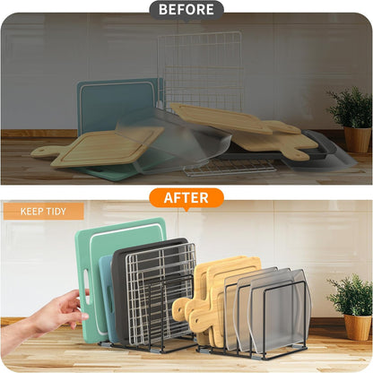 Cutting Board Organizer, Kitchen Cabinet Organizer | Divided Rack with 5 Slots for Baking Trays - Cookie sheet Organizer, Baking Sheets Holder [2-Pack], Large