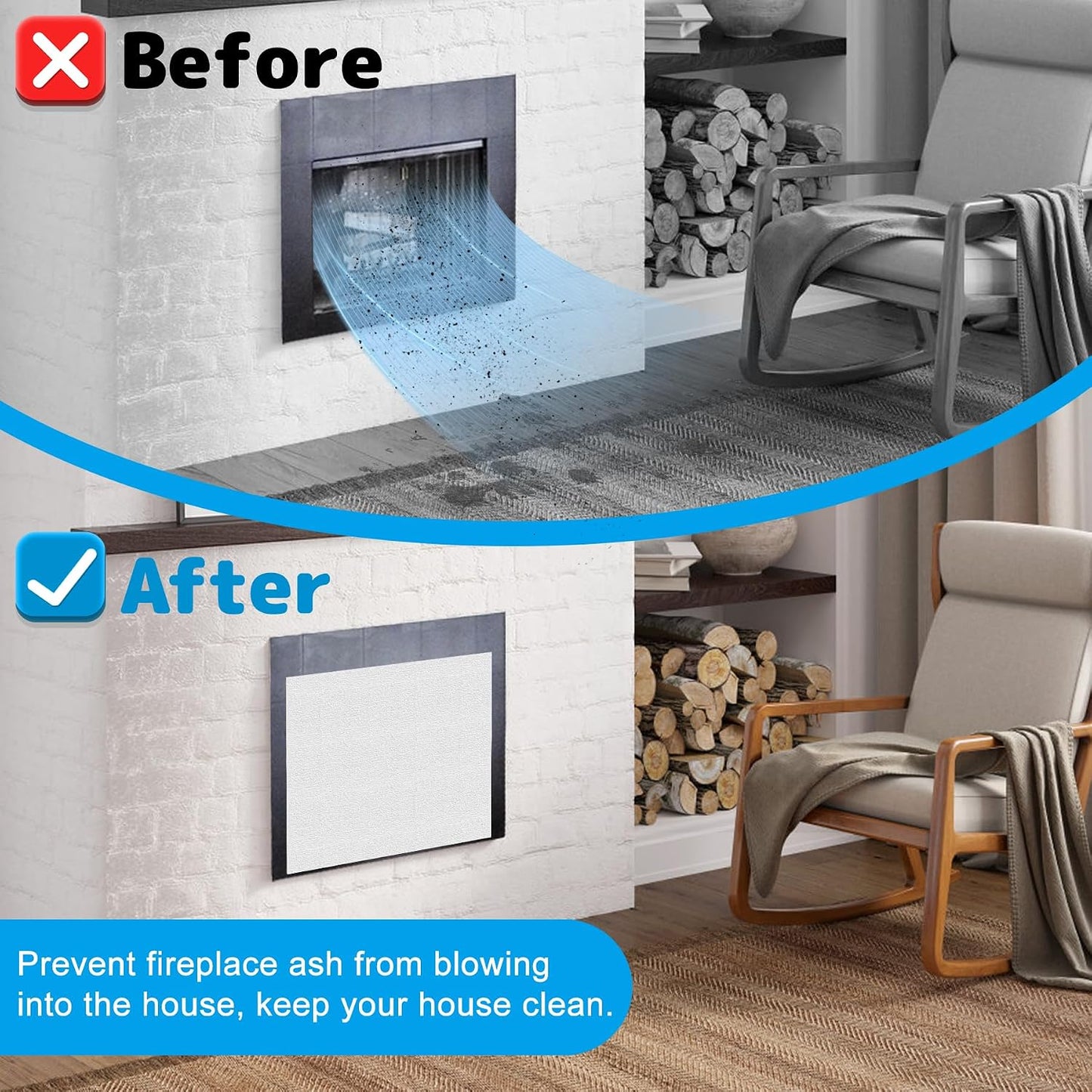 Air Jade Fireplace Cover, Insulation Fireplace Draft Stopper | Keep Drafts Out & Stop Heat Loss, Include Hoop & Loop Fasteners, Fits up to 55 x 39 inches, Easy Cut to Fit