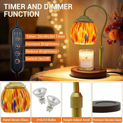 Candle Warmer Lamp - Electric Candle Lamps Timer Dimmer, Sunflower Tiffany Style Stained Glass Candle Warming Lamp Compatible with Jar Candles Valentine Birthday Gifts for Mom Friend Wax Melt Warmer