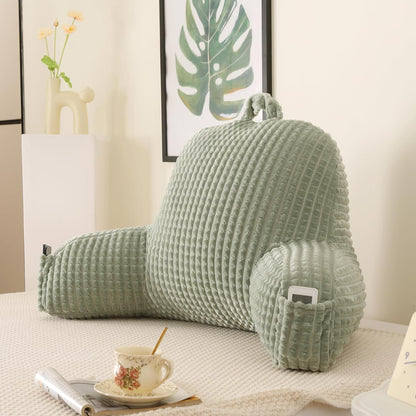 Reading Pillow with Arms for Sitting in Bed,Backrest,White Flannel,M | 17" Backrest Supports Back for College Students,Elbows & Forearms for Dorm Reading,Gaming,Watching TV