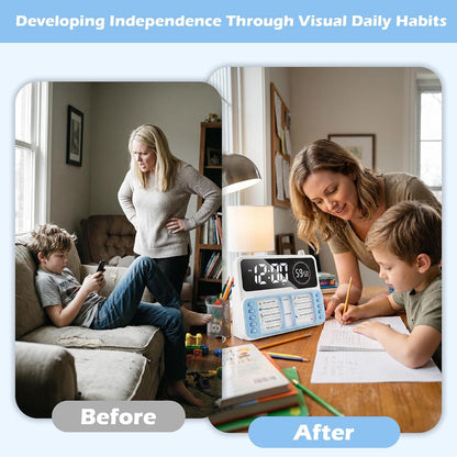 Visual Timer for Kids/Adults, ADHD Tools for Kids with Visual Schedule, 6-in-1 Time Timer with Alarm/Countdown/Digital Clock/Chore Chart, Smart Autism/ADHD Task Timer for Home Classroom - Pink