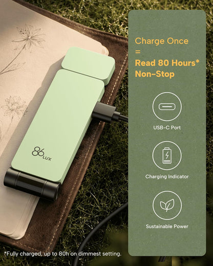 86lux Book Light, Rechargeable Clip-On LED Reading Light for Bed | 3 Color Temperatures with Stepless Dimming, Ultralight Bookmark Design for Book Lovers, Grey