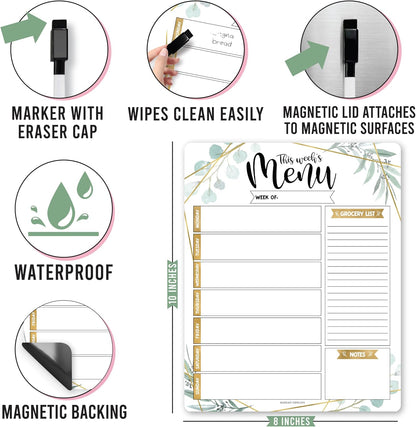 Hadley Designs Weekly Meal Planner for Fridge - Dinner Menu Board for Kitchen, Colorful Weekly Menu Board Dry Erase, Dry Erase Meal Planner for Fridge