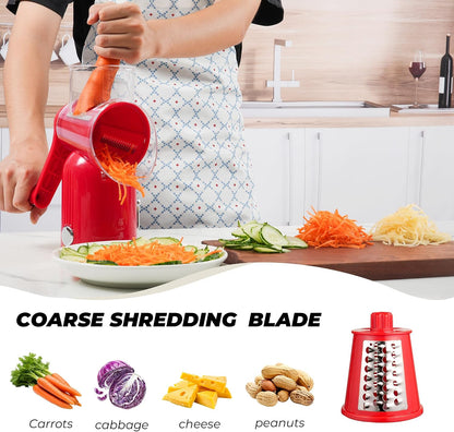 Rotary Cheese Grater Manual Hand Crank with 5 Blades & Suction Base, Kitchen Vegetable Shredder Slicer for Veggie, Nuts, Fruit, Cream