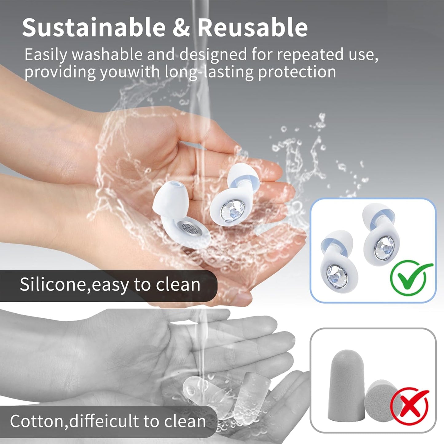 Ear Plugs for Sleeping Noise Cancelling Reusable Silicon Ear Plugs for Noise Reduction & Snoring, Concerts, Sider Sleepers Airplane Earplugs with 8 Ear Tips and Small Box Silicone Earplugs (Black)