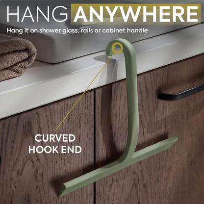 Shower Squeegee for Glass Doors, 10″ Black with No-Drill J-Hook | Hang Anywhere Without Adhesive, Seamless One-Piece Silicone, Encased Steel Core, Streak-Free Shower Squeegee for Glass & Tile