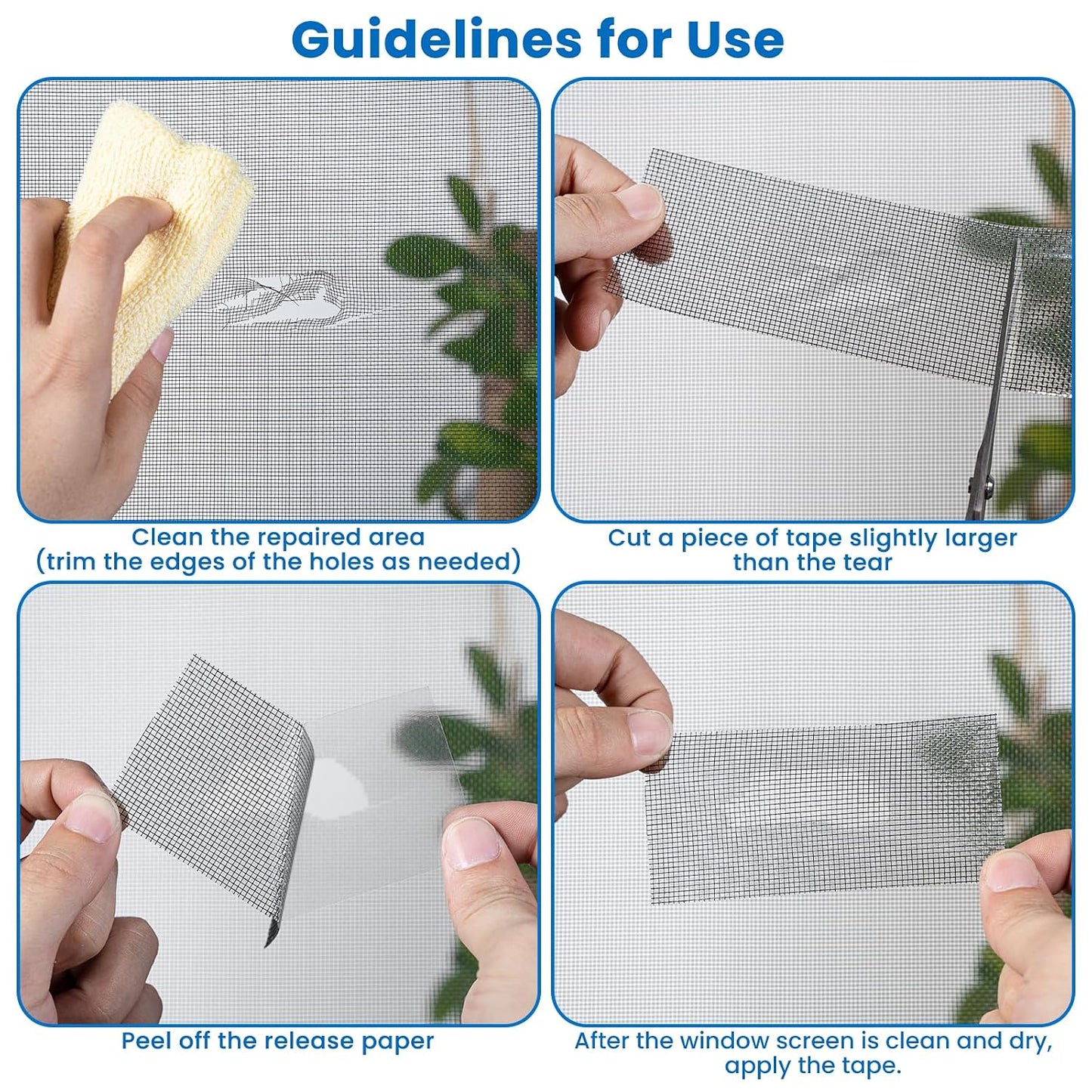 Gray Window Screen Repair Tape 2" x 40FT Fiberglass Strong Adhesive | Waterproof fiberglass mesh repair patch, fixes holes and tears, easy to cut and stick for window door screen repair