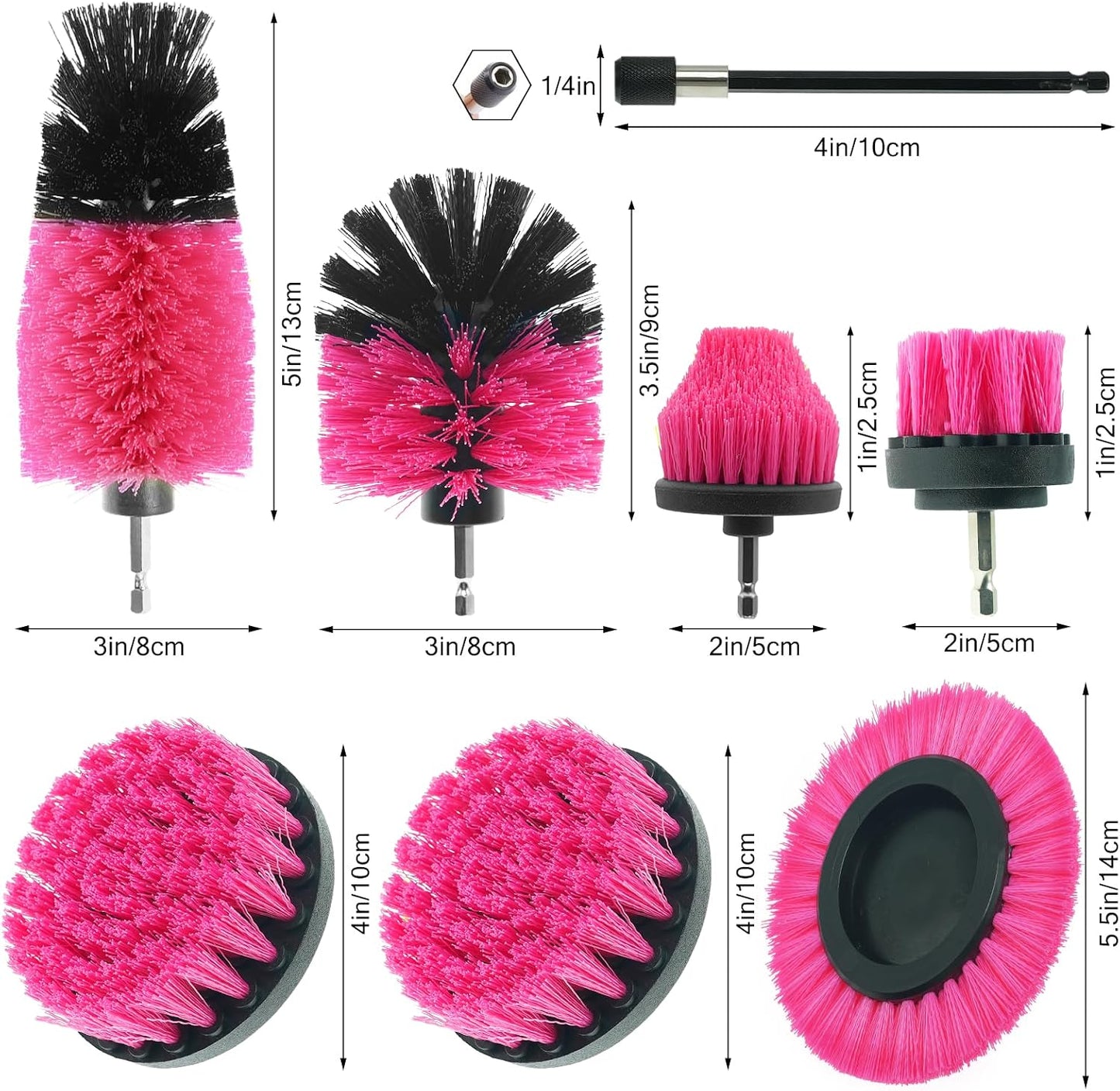8 Pcs Drill Brush Attachment Set - Power Scrub Brush Kit | Brush Drill with Extend Long Attachmen - All Purpose Household Cleaning Brushes for Car, Grout, Floor, Tub, Bathroom
