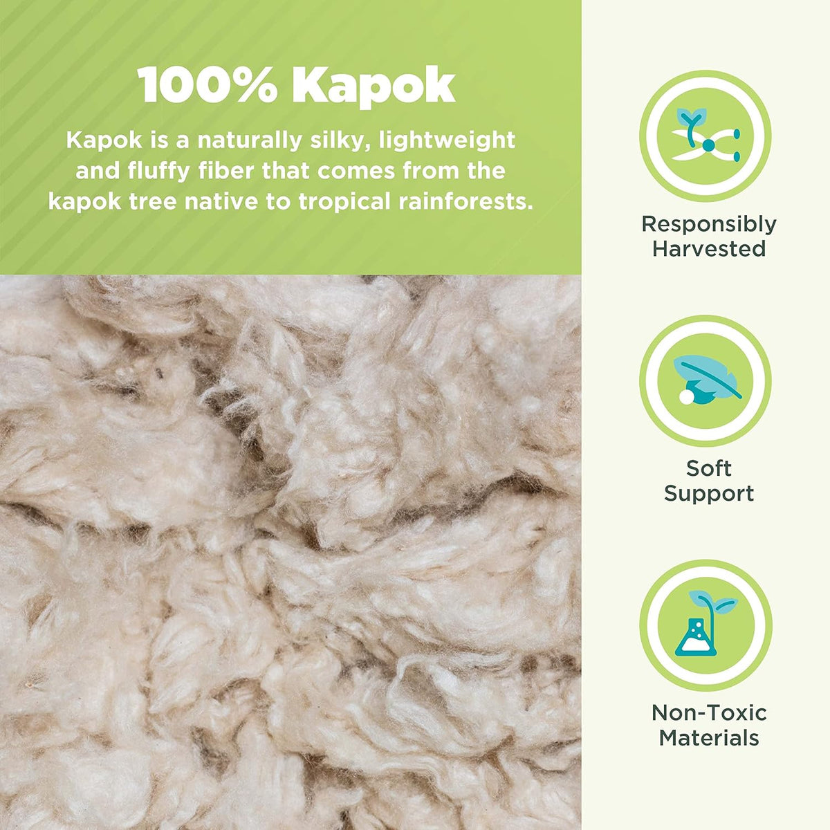 Bean Products Natural Organic Cotton Kapok Neck Roll Pillow 4" Dia x 12"