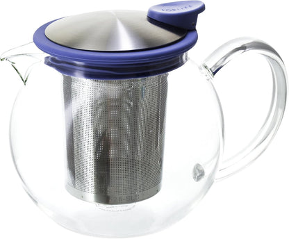 FORLIFE Bola Glass Teapot with Basket Infuser, 25oz./750ml., Black Graphite
